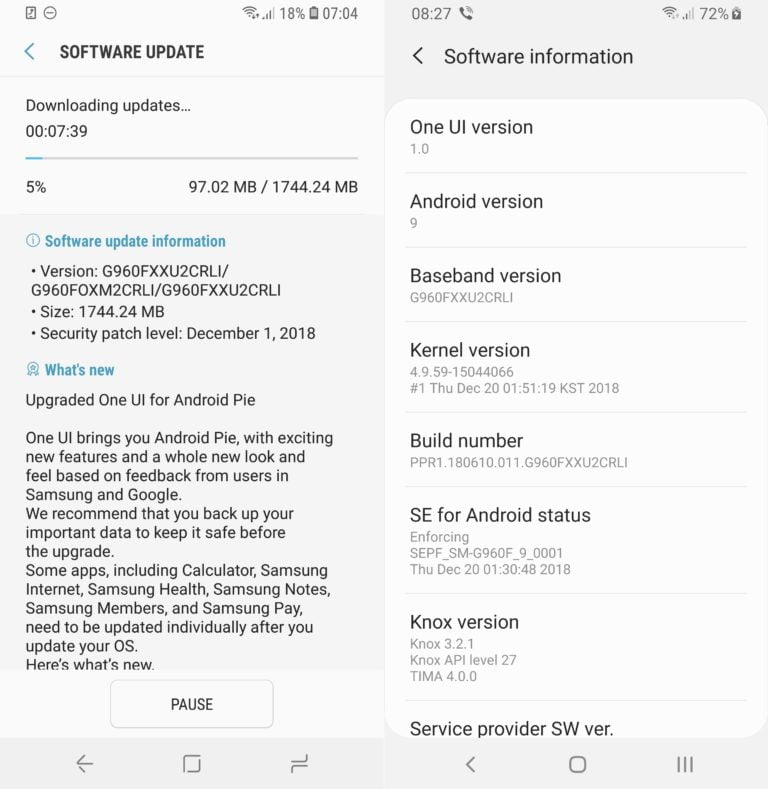 Galaxy S9 Official Android Pie