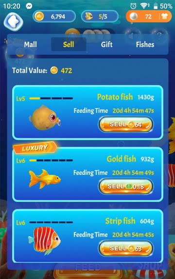Clipclaps selling of fish in aquarium game