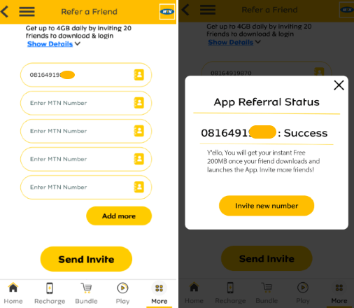 mymtn app send invite menu