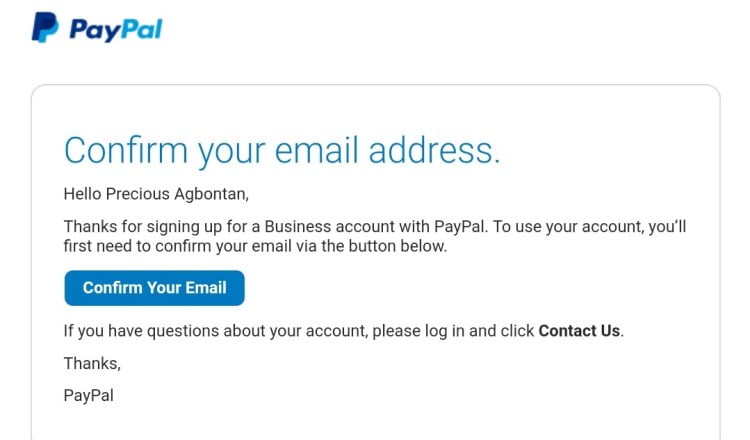 paypal UAE email confirmation
