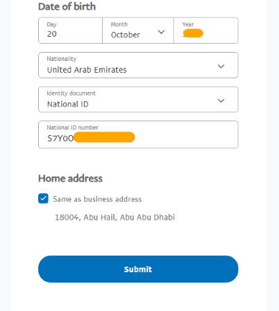 paypal UAE personal info