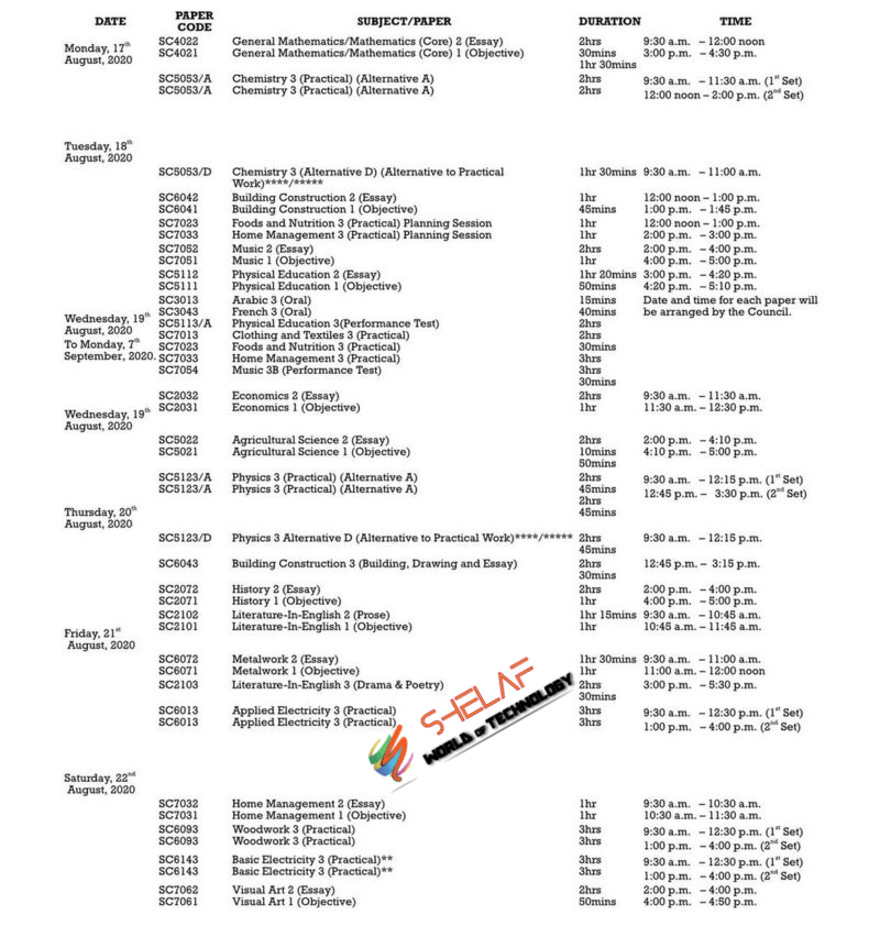 Waec 2020 Timetable 4