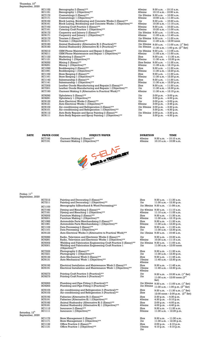 Waec 2020 Timetable 8