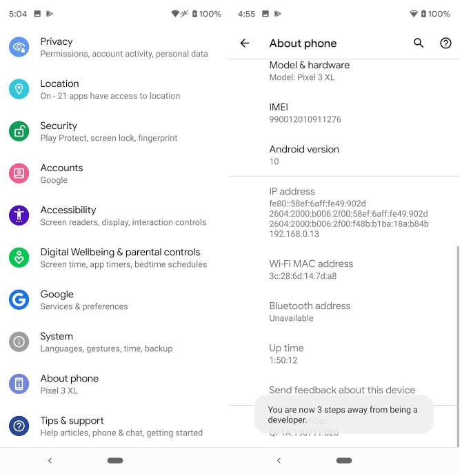 android 10 developer mode