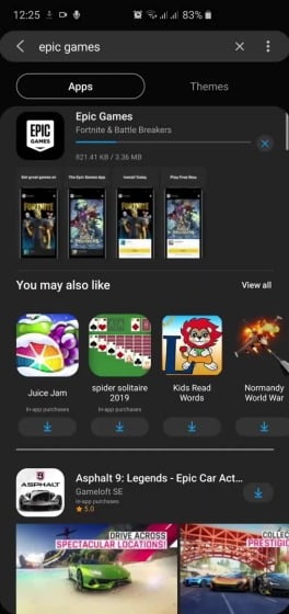 epic games for samsung devices