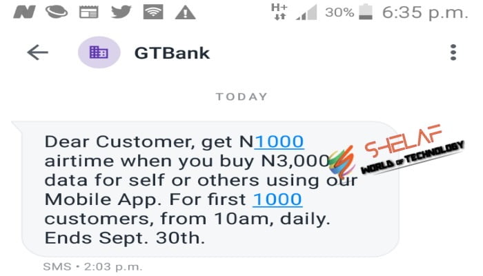 gtbank N1000 free airtime