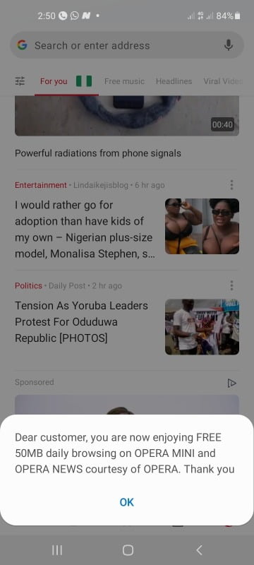free 50mb on opera mini daily
