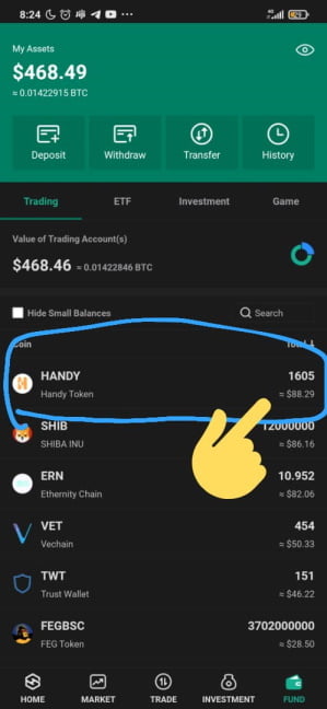 Handytokens withdraw