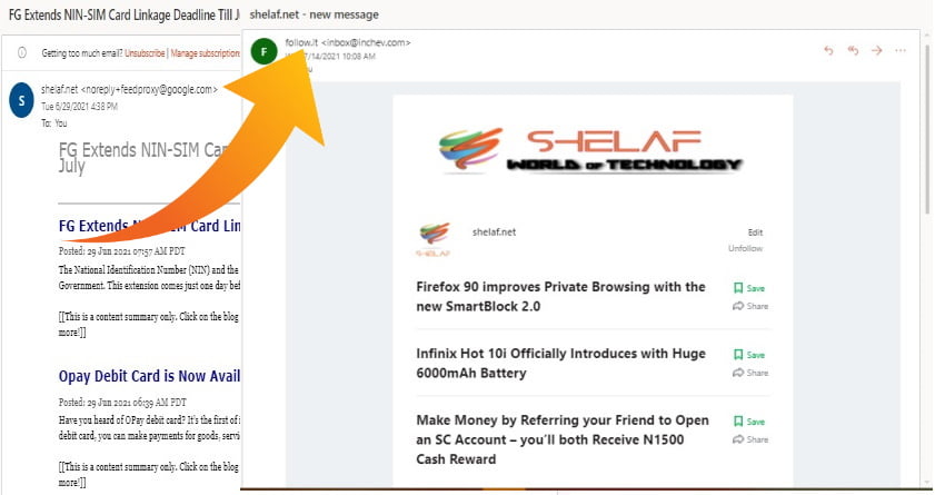 E Newsletter Switched from Feedburner to follow.it