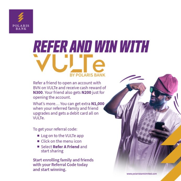 Polaris Bank VAULTe App refer and earn