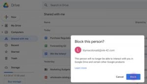 Google Drive new update allows you to block spammers and nasty people