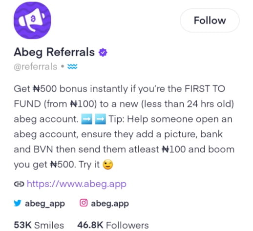 Abeg referral Promotion