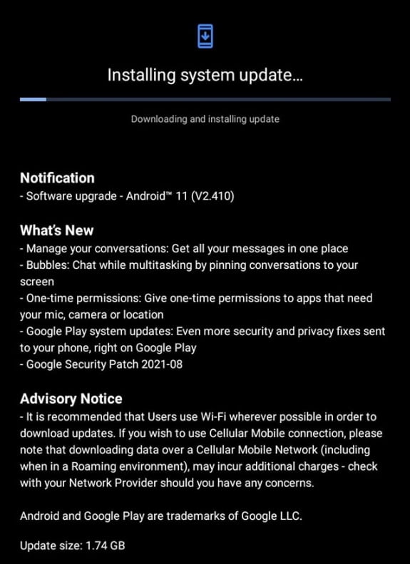 Android 11 update installing on Nokia 3.4