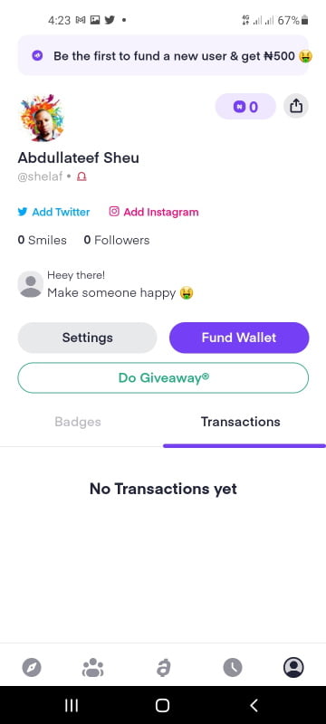 abeg app profile transactions