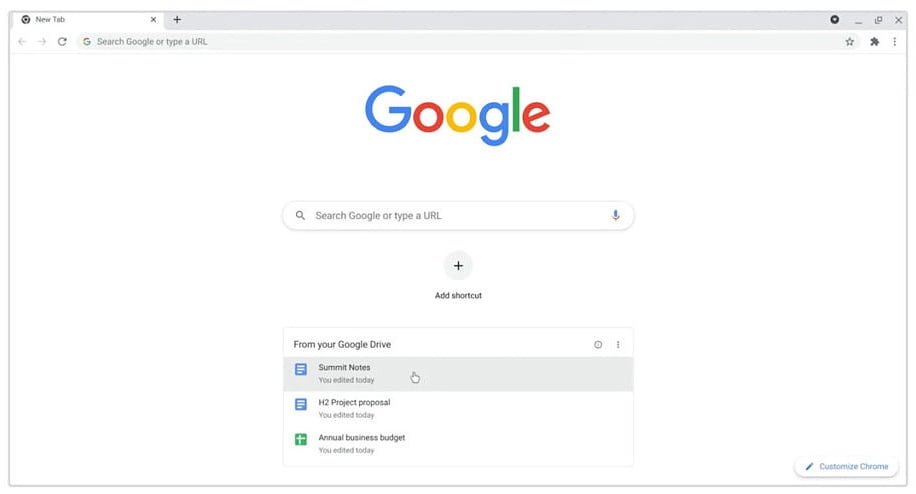 Google Drive document suggestions on Chrome 93