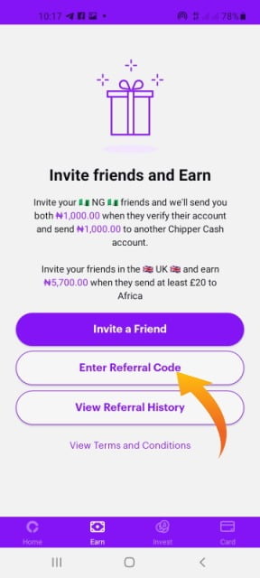 chipper cash app space to enter referral code
