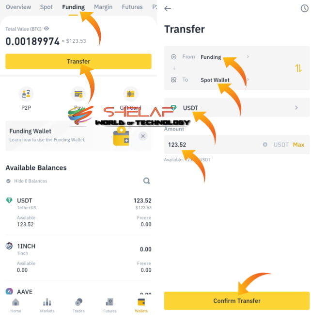 Binance transfer from the P2P to spot wallet
