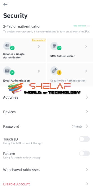 Binaance 2-Factor Authentication on mobile