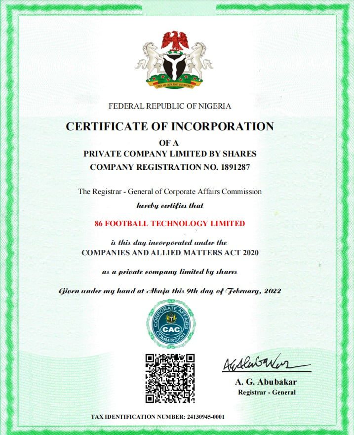 86FB CAC Certificate in Nigeria