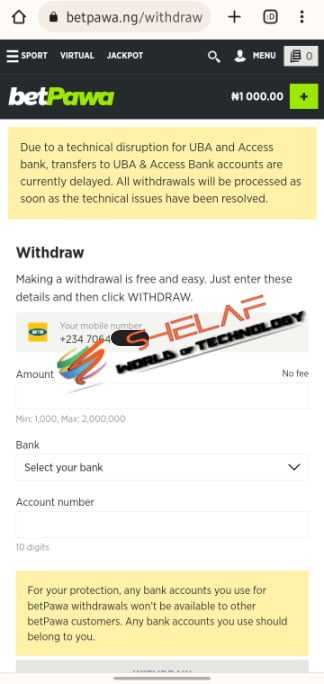 betpawa withdraw option for mtn free airtime