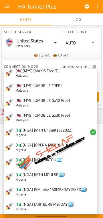 MTN Free Browsing HA tunnel plus select server