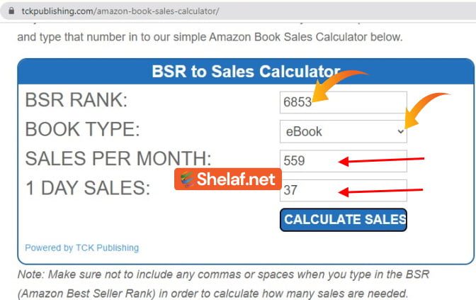 BSR Sales Calculator for bestseller on Amazon Publishing