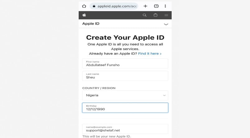 create an apple id on android phone