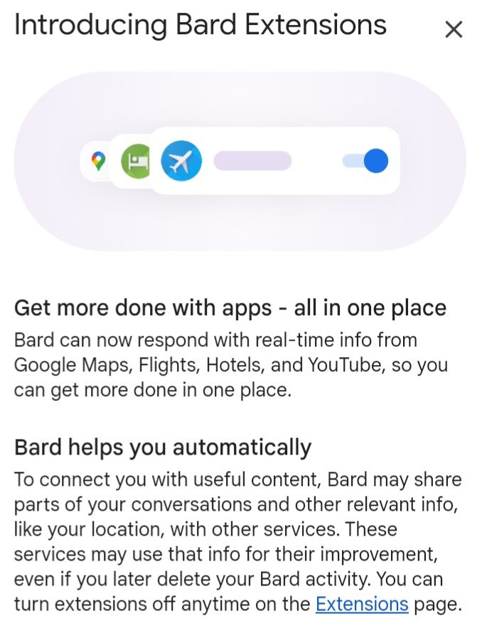 Google Bard ai Extensions