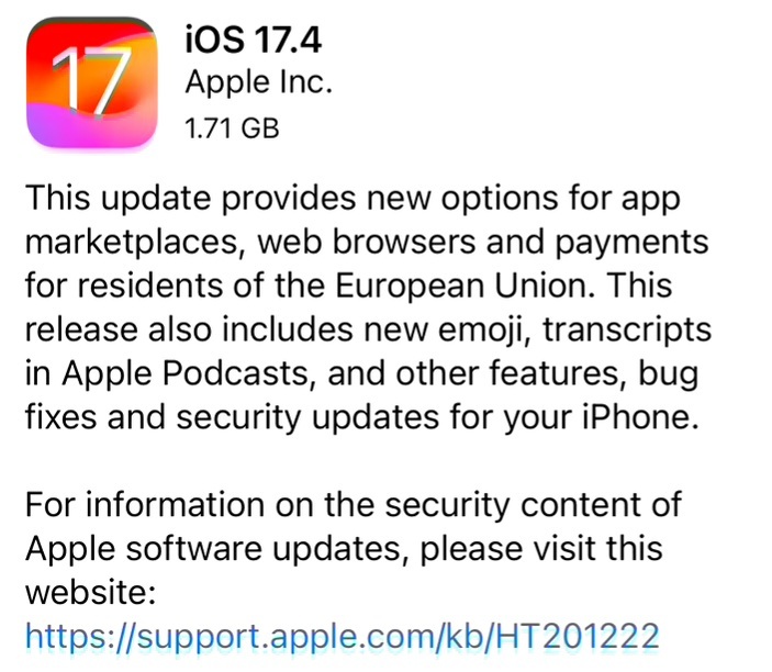 iOS 17.4 update