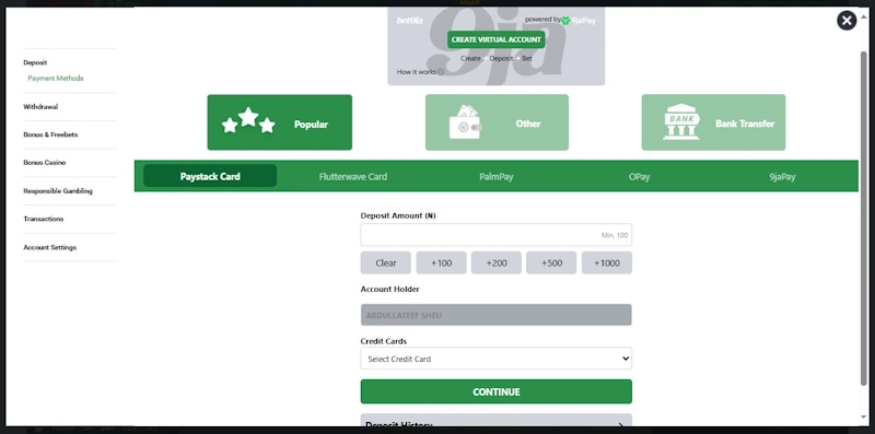 Bet9ja payment methods