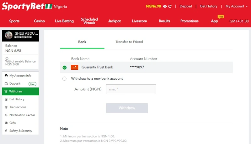 Sportybet withdrawal options in Nigeria