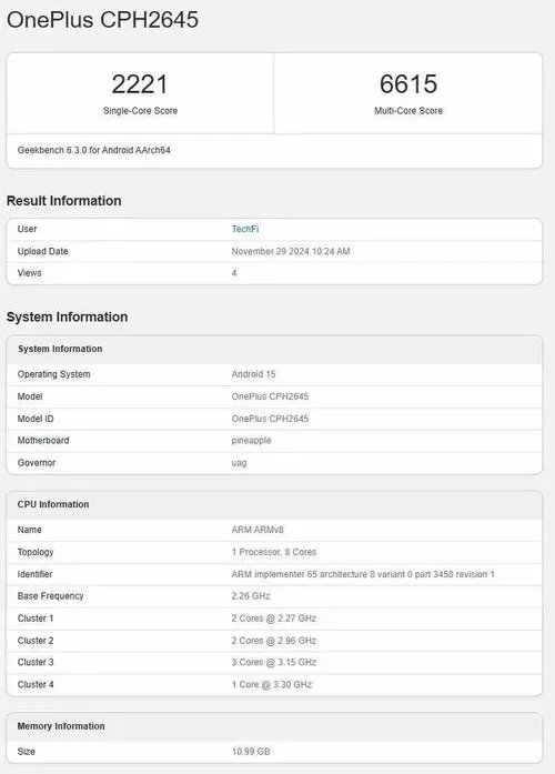 OnePlus 13R Benchmark Listing