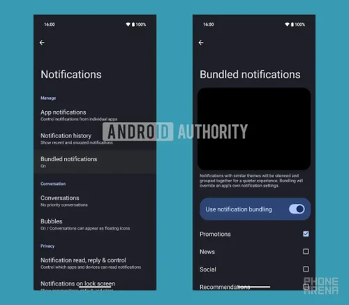 Android 16 bundled notifications