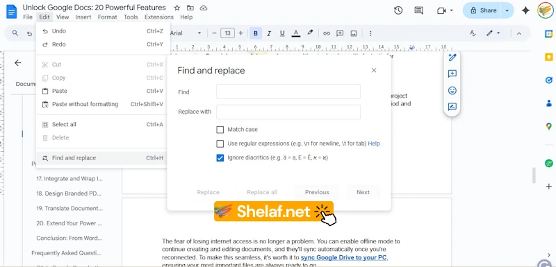 Google Docs Find and Replace