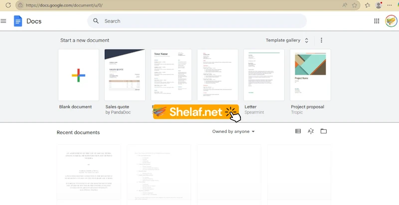 Google Docs Home Page