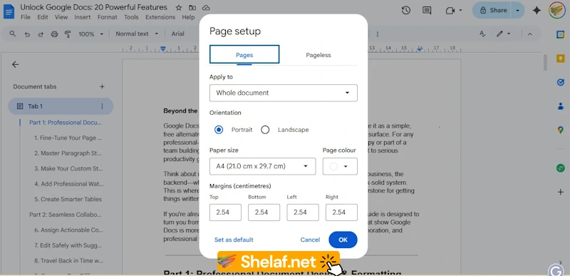 google docs page setup